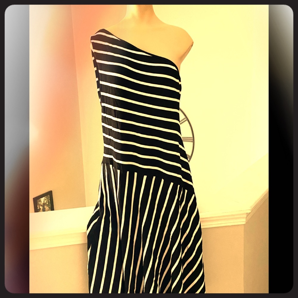 1X Lauren Ralph Lauren Striped One Shoulder Dress